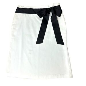 RUTH White Cotton A-line Skirt with Black Ribbon Bow Fully Lined Size 8